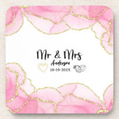 モダン ピンクとゴールドのMr. and Mrs コースター (正面)