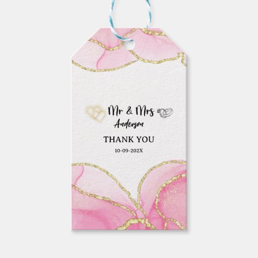 モダン ピンクとゴールド Mr. and Mrs. ギフトタグ (正面)
