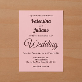 モダン ピンクとダークバーガンディの文字を使ったミニマリスト結婚式 招待状