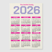 モダン ピンクとパープル 2026 年 家庭用年間カレンダー (正面)