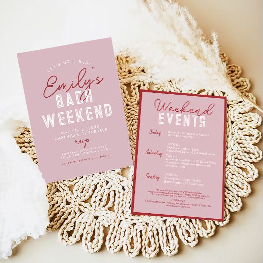 モダン ピンクとレッドのガールズパーティー 招待状