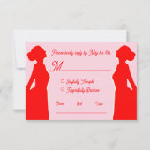 モダン ピンクと赤のレズビアン ウェディング RSVP (裏面)