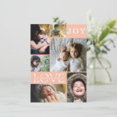 モダン ピンクのカラーブロック ファミリー 6 フォト コラージュ シーズンカード (スタンド正面)