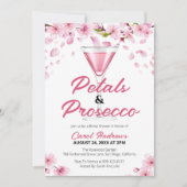 モダン ピンクの花びらとプロセッコの花嫁シャワー 招待状 (正面)