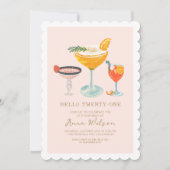 モダン ピンクカクテル ブラッシュ ハロー 21 21歳の誕生日 招待状 (正面)