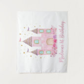 モダン ピンクゴールド プリンセス城 誕生日 タペストリー (正面)