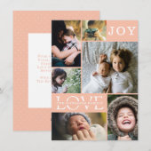 モダン ピンク色ブロック ファミリー 6枚 写真 コラージュ シーズンカード (正面/裏面)