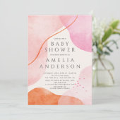 モダン ピンク アブストラクト シェイプ ベビー シャワー 招待状 (スタンド正面)