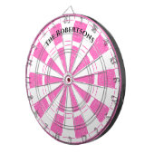 モダン ピンク アンド ホワイト ファミリー ネーム ダーツボード (正面右)