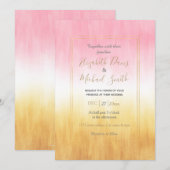 モダン ピンク イエロー ブラシストローク オンブレ 招待状 (正面/裏面)
