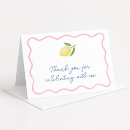 モダン ピンク ウェーブ ボーダー レモン ベイビー シャワー サンキューカード