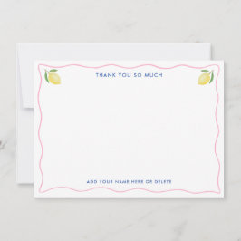 モダン ピンク ウェーブ ライン レモン ブライダル シャワー サンキューカード