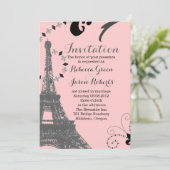 モダン ピンク エッフェル塔 ヴィンテージ パリ ウェディング 招待状 (スタンド正面)