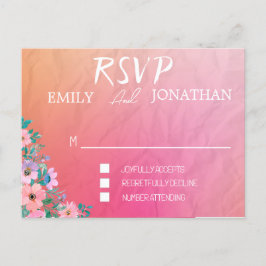 モダン ピンク オレンジ ウォーターカラー タイポグラフィー RSVP インビテーションポストカード