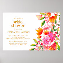 モダン ピンク オレンジ ウォーターカラー フラワーブライダルシャワー