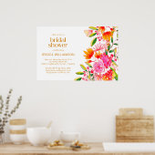 モダン ピンク オレンジ ウォーターカラー フラワーブライダルシャワー ポスター (キッチン)