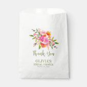 モダン ピンク オレンジ フラワー ブライダル シャワー カスタム フェイバーバッグ (正面)