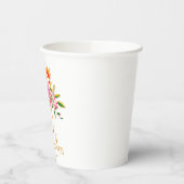 モダン ピンク オレンジ フラワー ブライダル シャワー カスタム 紙コップ (左)