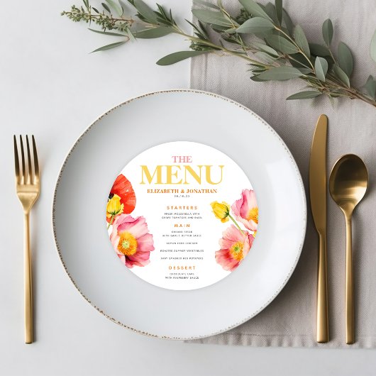 モダン ピンク オレンジ ポピー 結婚式 メニュー