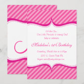 モダン ピンク オン ホット ピンク ストライプ プリンセス インビテーション (正面/裏面)