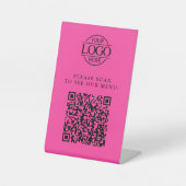 モダン ピンク カスタム ビジネス ロゴ QR コード メニュー 台座サイン (正面)