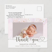 モダン ピンク カリグラフィー フォト ベビー ガール サンクス ポストカード (正面/裏面)
