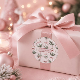 モダン ピンク クリスマス オーナメント 個人名ステッカー ラウンドシール
