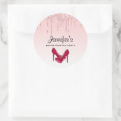 モダン ピンク グリッター ドリップス & ハイヒール ラウンドシール (バッグ)