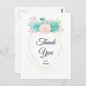 モダン ピンク&グリーンの多肉植物 水彩画 ありがとう ポストカード (正面/裏面)