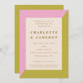 モダン ピンク グリーン ジオメトリック オールインワン ウェディング 招待状 (正面/裏面)