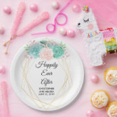 モダン ピンク & グリーン 水彩多肉植物 ウェディング ペーパープレート (パーティー)