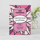モダン ピンク コミックブック テーマのウェディング招待状 招待状 (スタンド正面)
