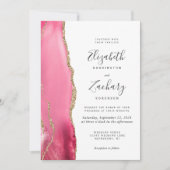 モダン ピンク ゴールド アゲート ウェディング 招待状 (正面)