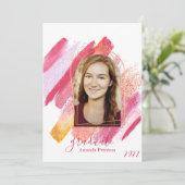 モダン ピンク＆ゴールド アーチ型 卒業おめでとう 招待状 (スタンド正面)