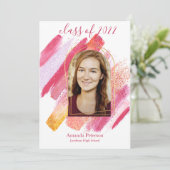 モダン ピンク & ゴールド アーチ型 卒業発表 招待状 (スタンド正面)