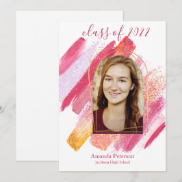 モダン ピンク & ゴールド アーチ型 卒業発表 招待状