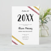 モダン ピンク＆ゴールド グリッター スクリプト フォト 卒業 招待状 (スタンド正面)