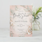 モダン ピンク サテン刺繍 & グラム ブライダル シャワー 招待状 (スタンド正面)