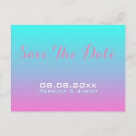モダン ピンク ターコイズ オンブレー 結婚式 Save the Date 案内ポストカード