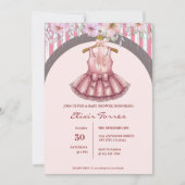 モダン ピンク チュチュ バレリーナ バレエ ガール ベビー シャワー 招待状 (正面)