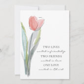 モダン ピンク チューリップ 聖書の一節 キリスト教 結婚式 招待状 (裏面)