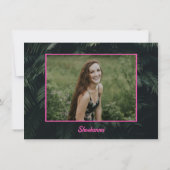 モダン ピンク トロピカル バット ミッツヴァ パーティー 招待状 (裏面)