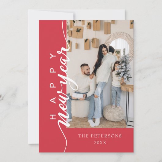 モダン ピンク ハッピー ニューイヤー グリーティング シーズンカード (正面)