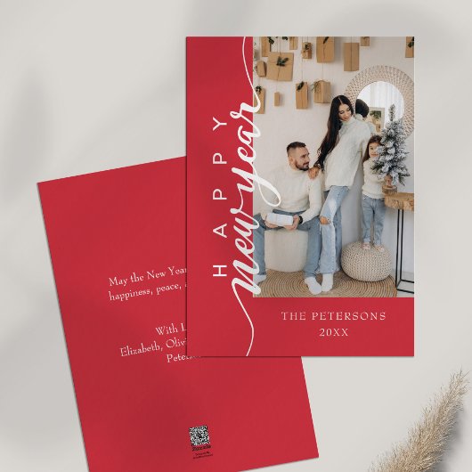 モダン ピンク ハッピー ニューイヤー グリーティング シーズンカード