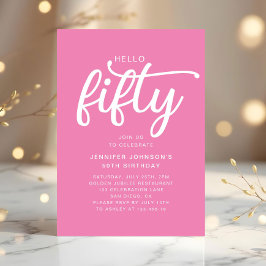 モダン ピンク ハロー 50歳の誕生日 招待状