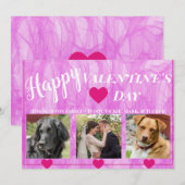 モダン ピンク ハーツ フォト バレンタイン ホリデー カード (正面/裏面)
