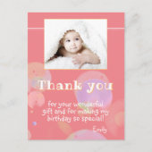 モダン ピンク バブル キッズ フォト ありがとう ポストカード (正面)
