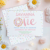 モダン ピンク パステル スイート ドーナツ 1歳の誕生日 招待状