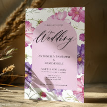 モダン ピンク パープル フローラル ブルーム QR コード ウェディング