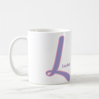 モダン ピンク&パープル モノグラム 名前入り L コーヒーマグカップ